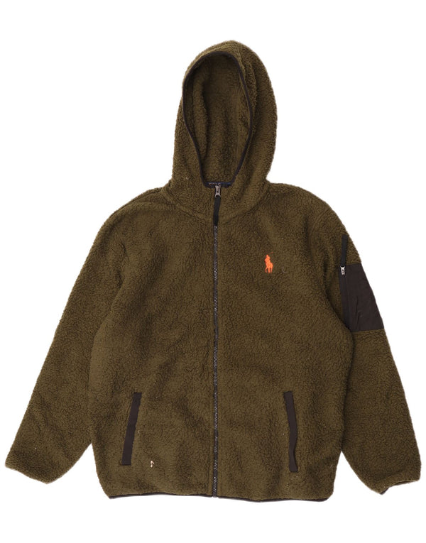 Polo Ralph Lauren Mens Hooded Fleece Jacket UK 40 Large Green Polyester