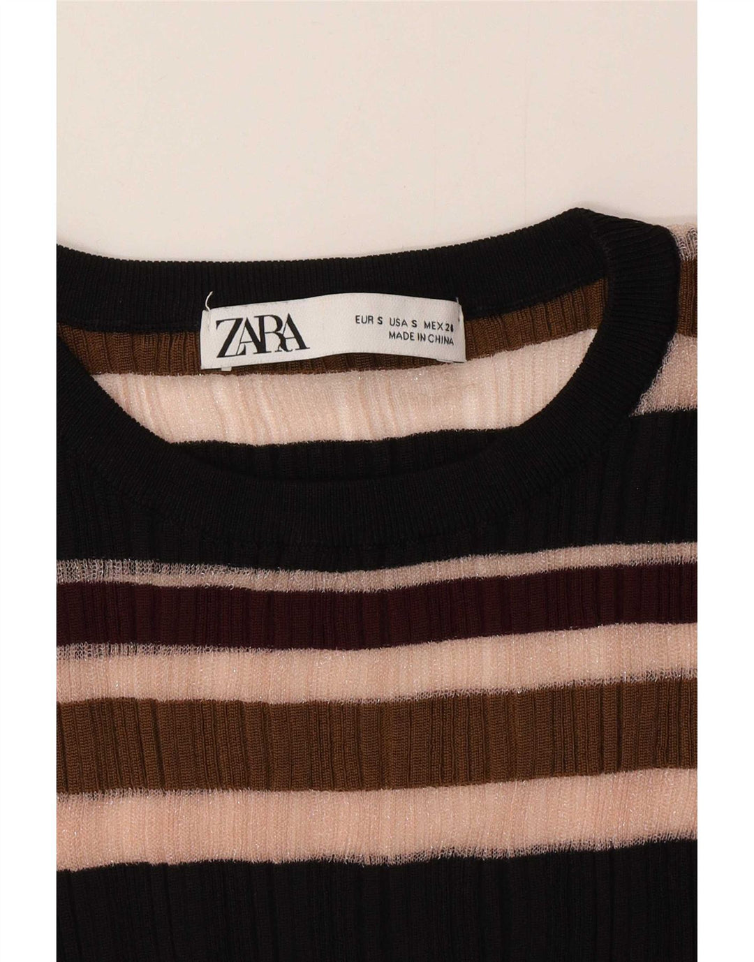 Zara Dame Se Through Top Langærmet UK 8 Small Flerfarvet Stribet