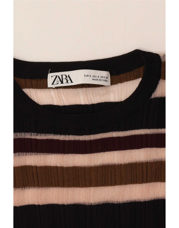 Zara Dame Se Through Top Langærmet UK 8 Small Flerfarvet Stribet