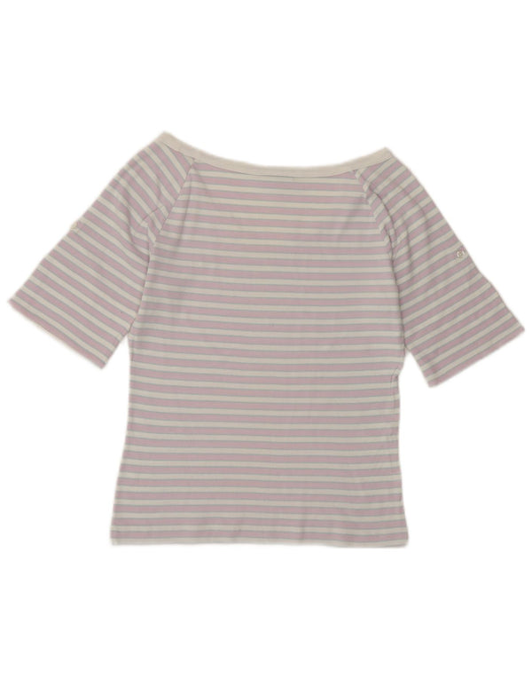 LACOSTE Dame Crop Off Shoulder T-Shirt Top EU 38 Medium Lilla Stribet