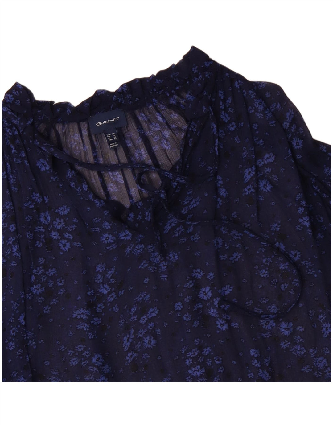 GANT Dame Oversized Langærmet Bluse Top UK 12 Medium Navy Blue Floral