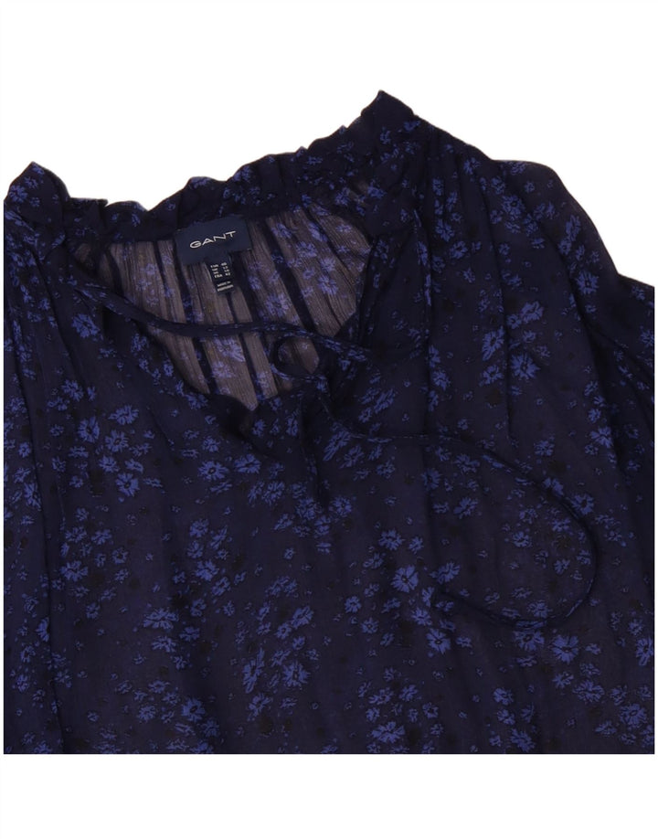 GANT Dame Oversized Langærmet Bluse Top UK 12 Medium Navy Blue Floral