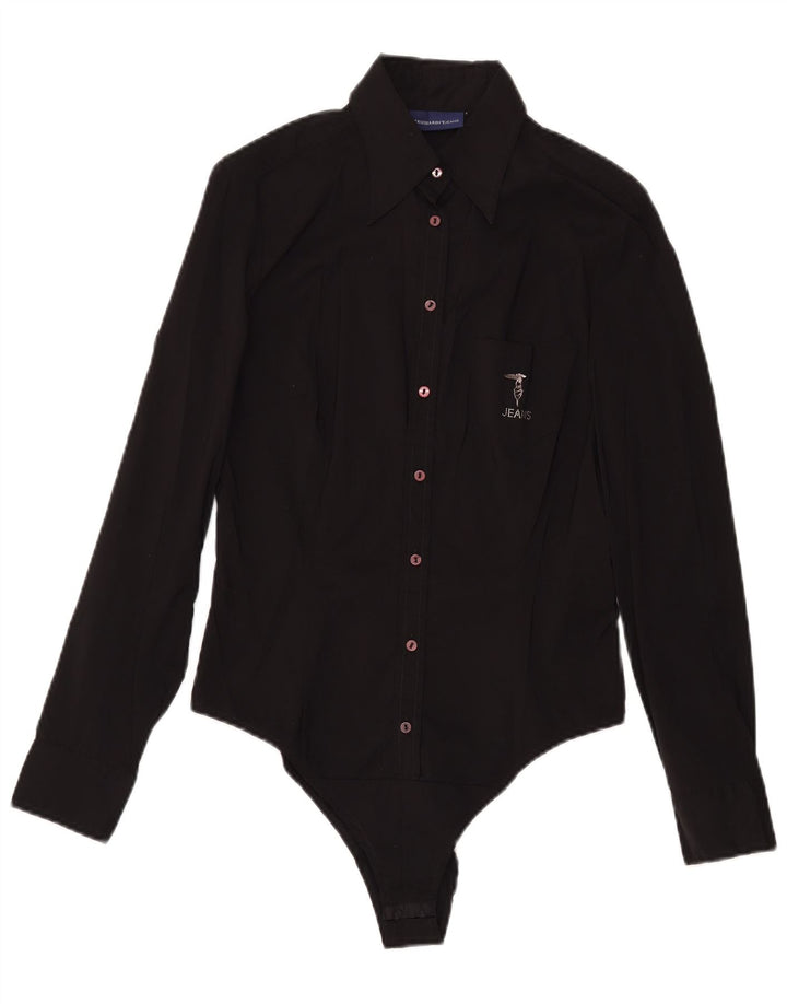 Trussardi Dame Langærmet Bodysuit UK 12 Medium Sort Bomuld