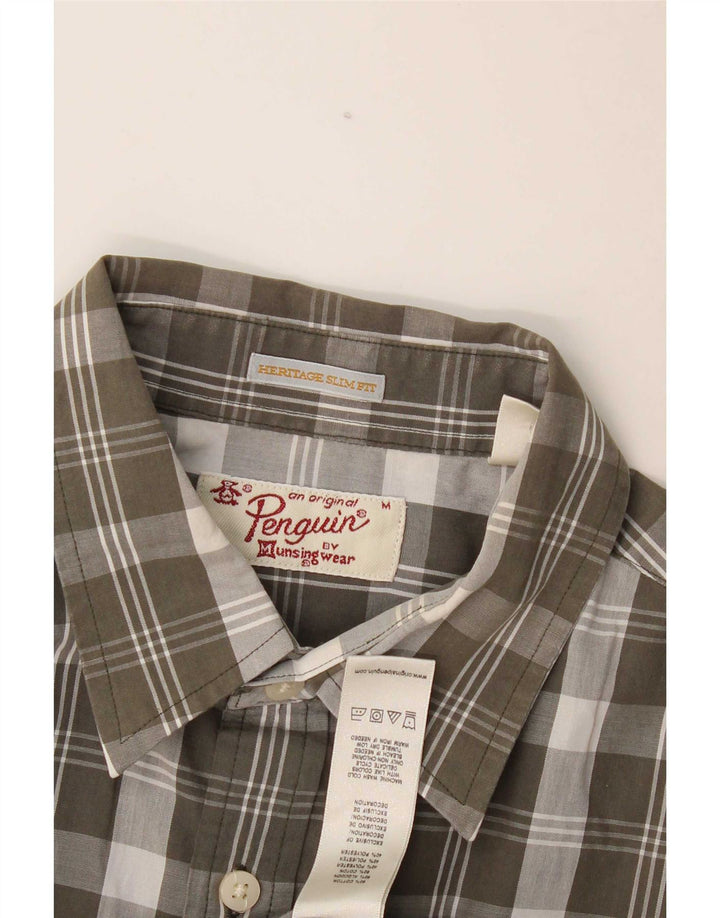 Penguin Heritage Kortærmet Slim Fit Skjorte Medium Khaki Ternet bomuld