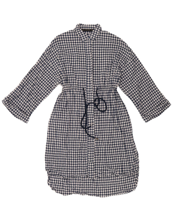 Zara Dame Langærmet Batwing Shirt Dress UK 10 Small Blue Check