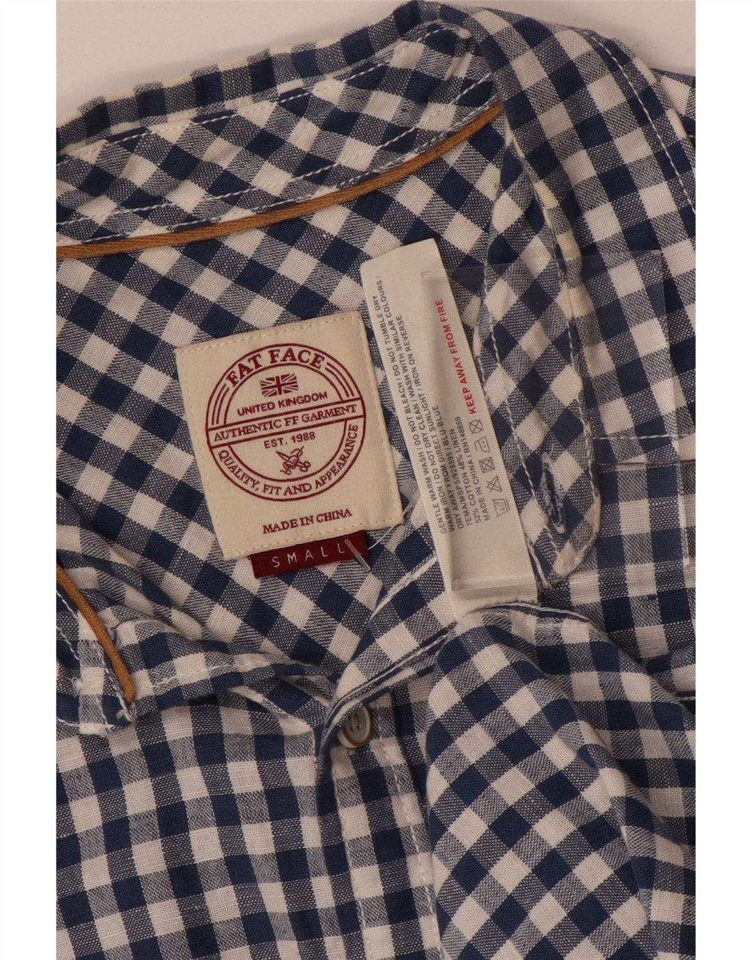 Fat Face Kortærmet Herreskjorte Lille Blå Gingham Bomuld