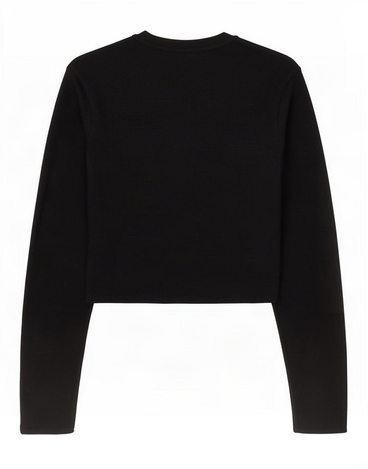 Zara Womens Crop Top Langærmet UK 8 Small Black Viscose