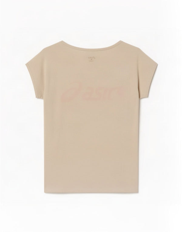 Asics Womens Graphic T-Shirt Top UK 14 Large Off White Cotton