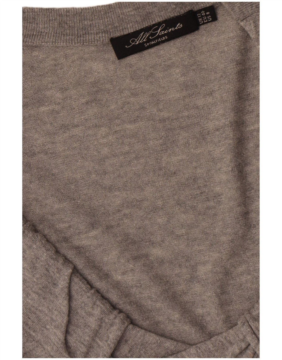 All Saints Dame Langærmet Jumper Kjole UK 12 Medium Grey Uld