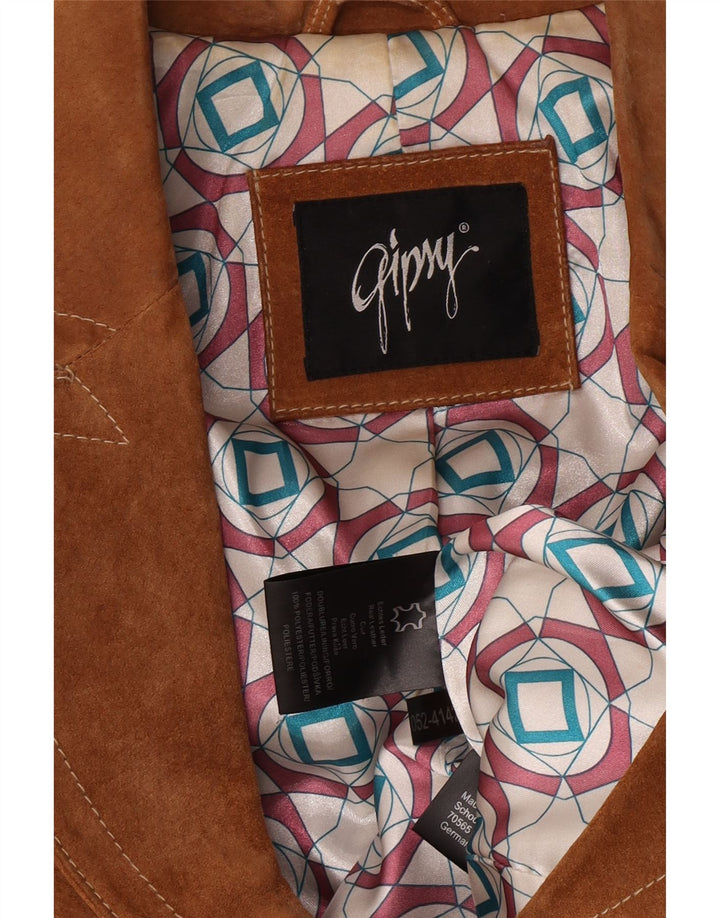 Gipsy Dame 2-knaps Ruskind Blazer Jacket UK 10 Lille brunt læder