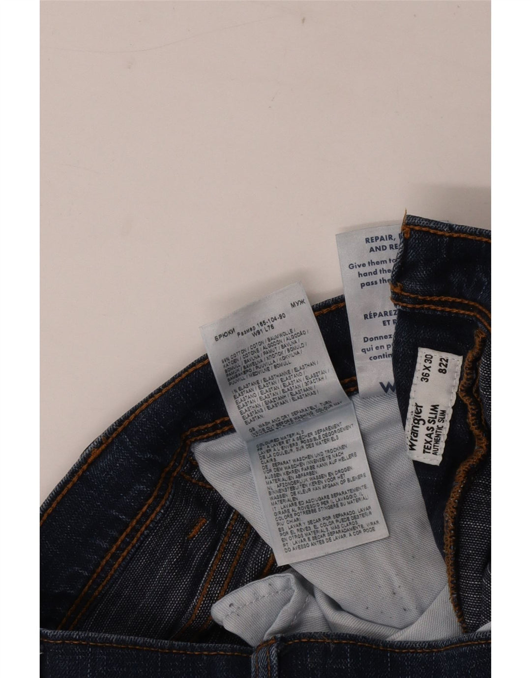 Wrangler Herre Texas Slim Jeans W36 L30 Marineblå Bomuld