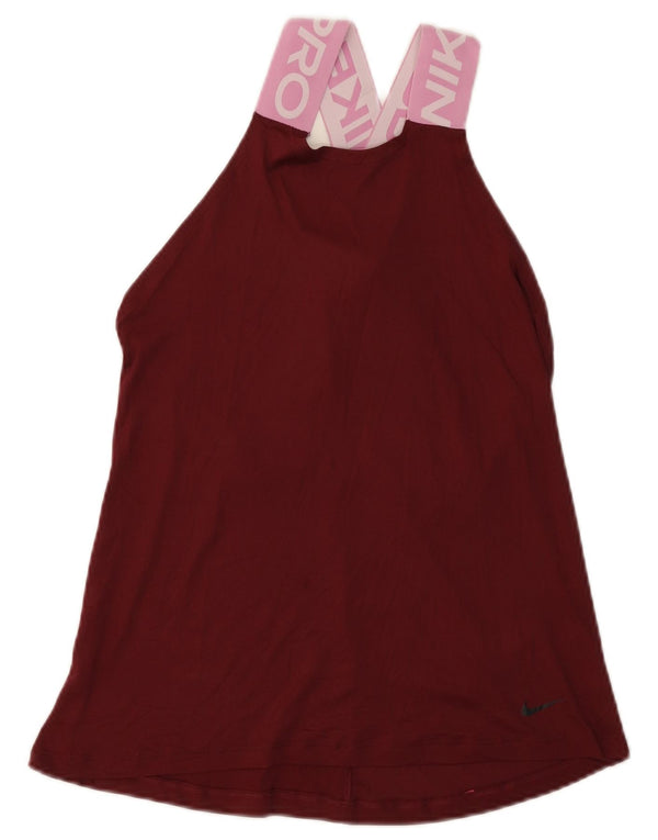 NIKE Dri Fit grafisk vest top UK 8 Small Burgundy Colourblock Nylon