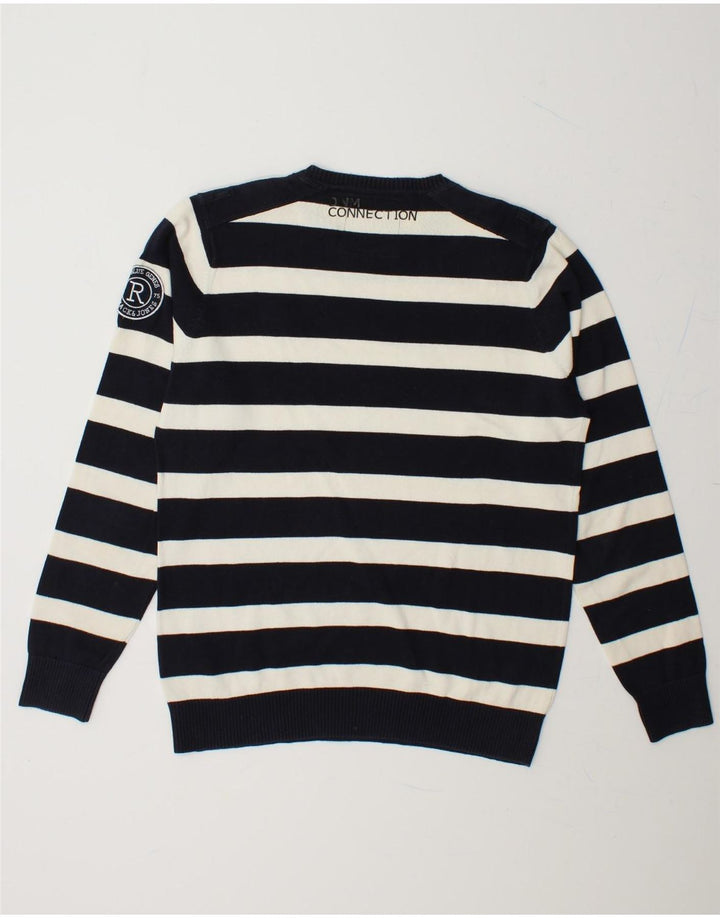 JACK & JONES Mens Crew Neck Jumper Sweater Medium Navy Blue Striped Cotton Vintage Jack & Jones and Second-Hand Jack & Jones from Messina Hembry 