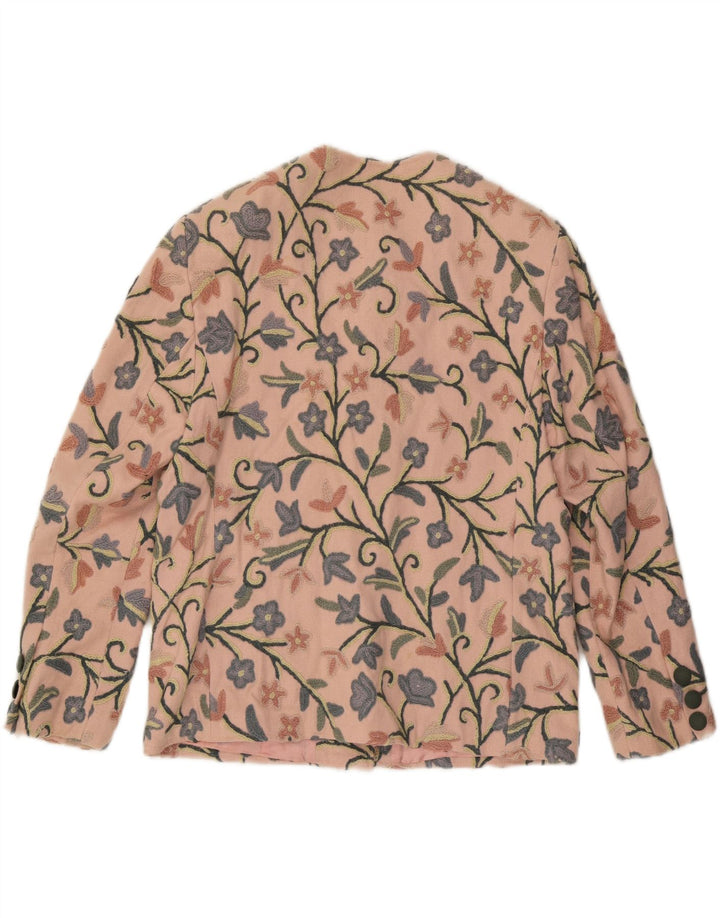 Vintage dame 6-knaps blazerjakke EU 40 Medium Pink Floral Bomuld