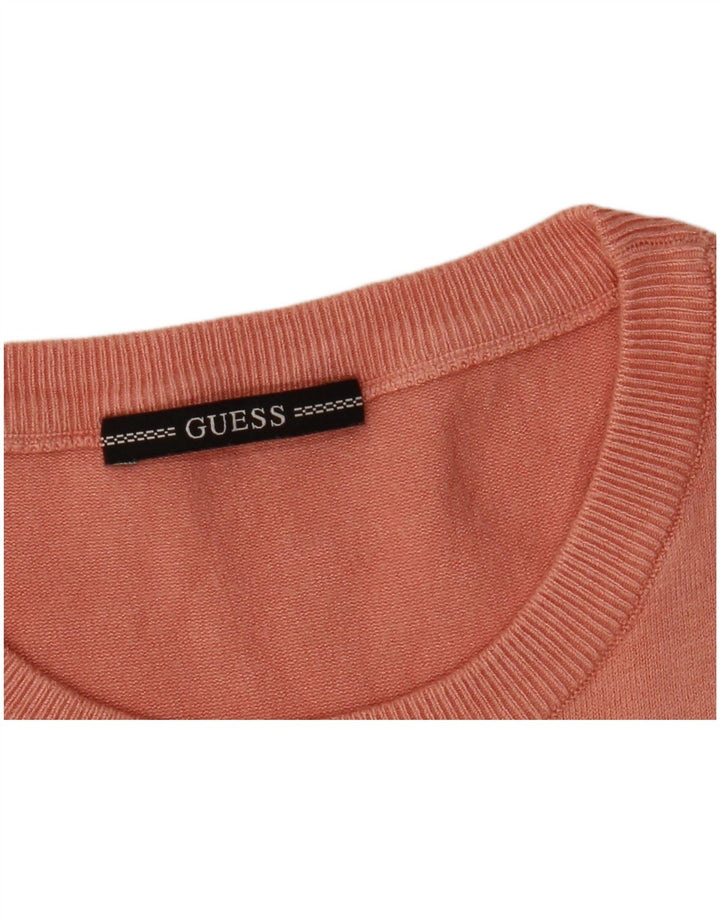 Guess Dame grafisk rund hals sweater UK 14 Medium Pink