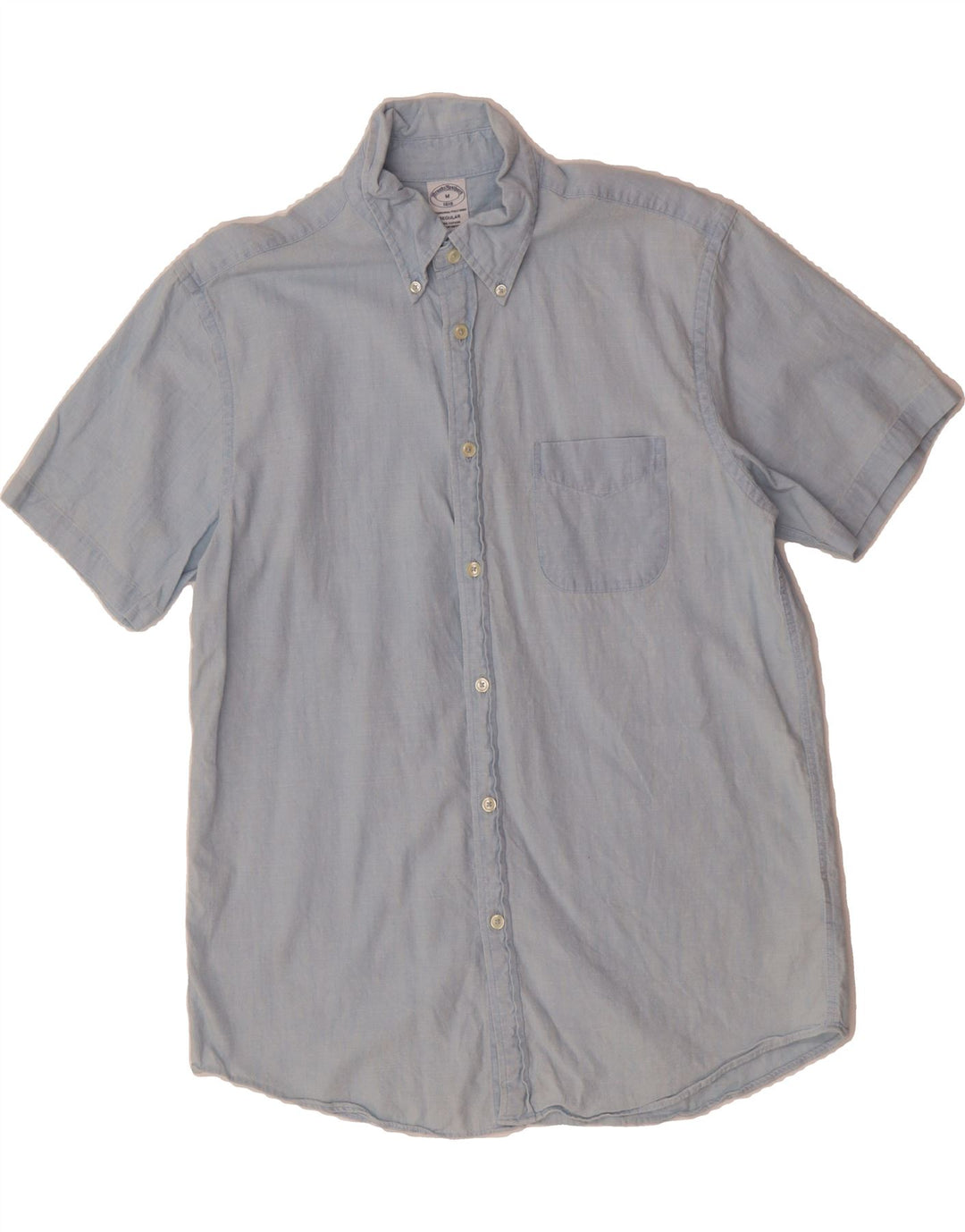 BROOKS BROTHERS Mens Regular Fit Short Sleeve Shirt Medium Blue Cotton Vintage Brooks Brothers and Second-Hand Brooks Brothers from Messina Hembry 