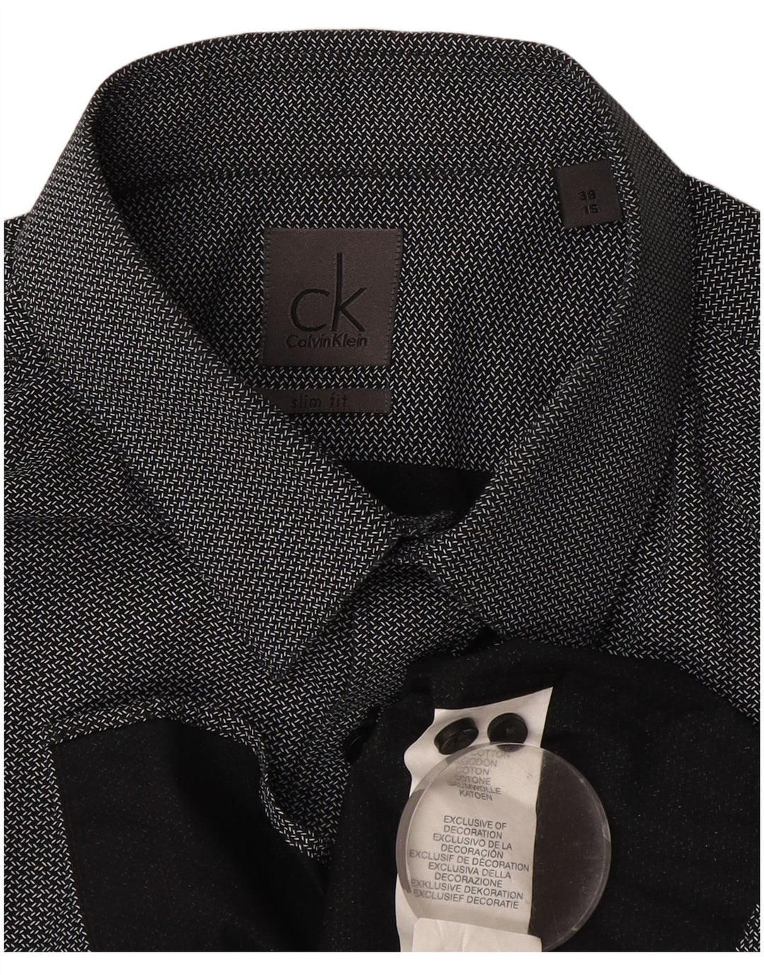 Calvin Klein Herre Slim Fit skjorte str. 38 15 Medium Sort sildebensbomuld