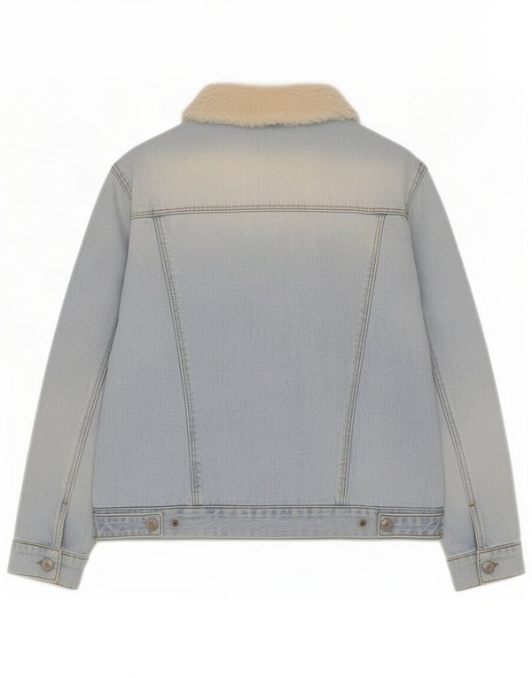Topshop Dame Sherpa Denim Jacket UK 10 Small Blue Colourblock Bomuld