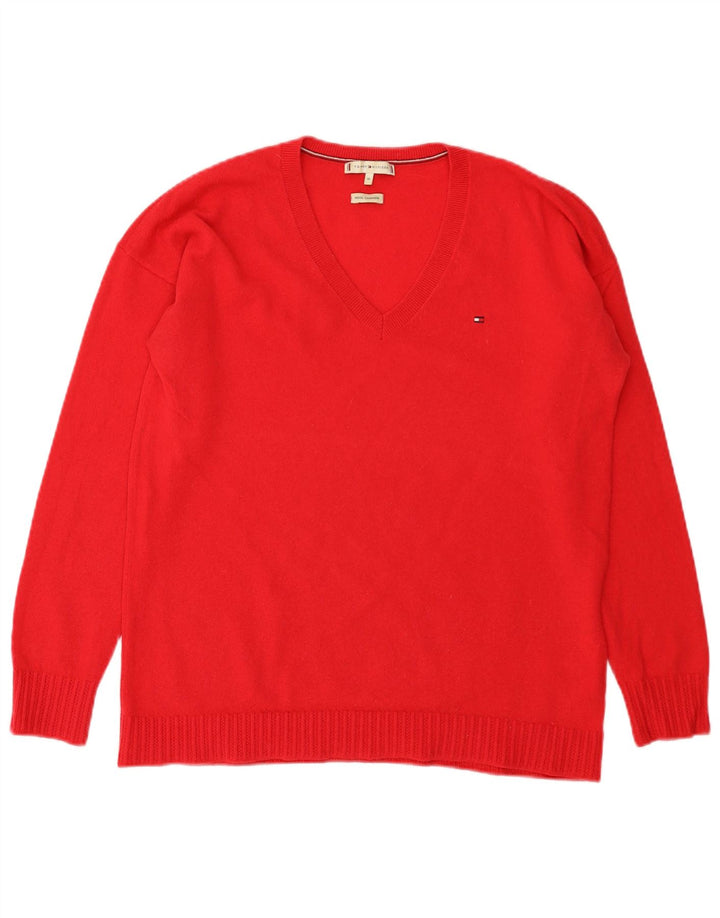 TOMMY HILFIGER Dame V-hals sweater UK 18 XL Rød Uld