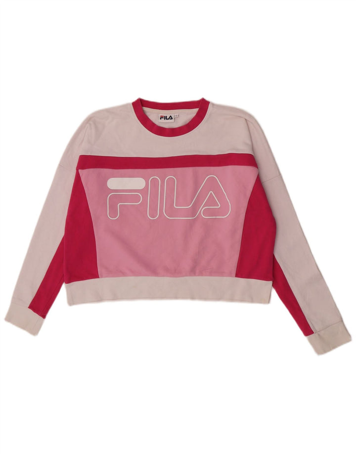 Fila Womens Oversized Crop Sweatshirt Jumper UK 10 Small Pink Colourblock