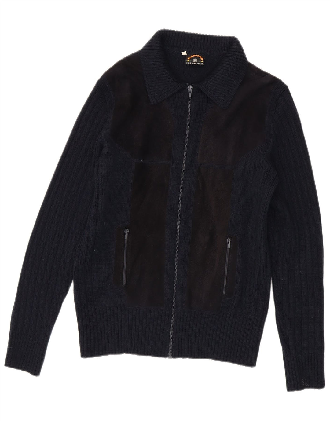 Ranger Herre Cardigan Sweater IT 50 Medium Marineblå Colourblock Virgin Wool