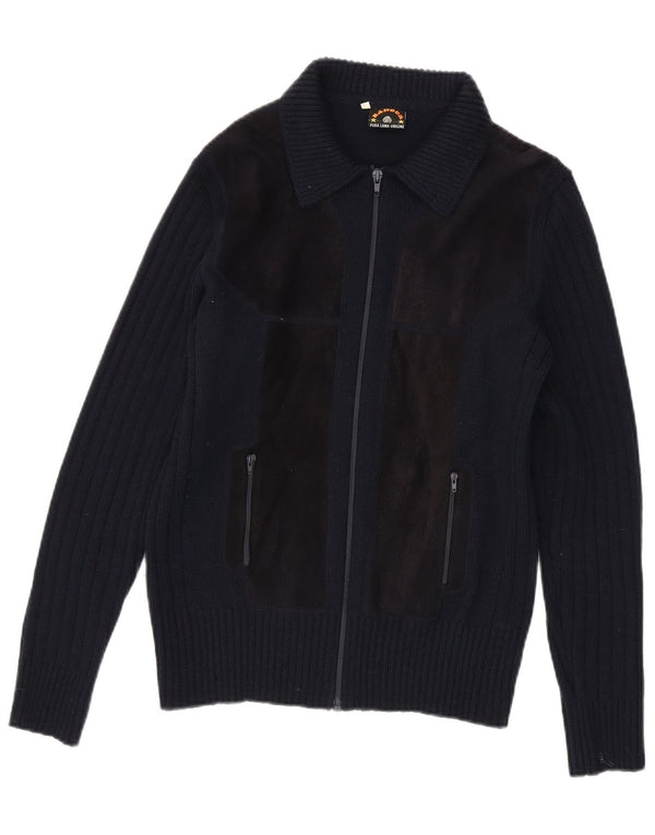 Ranger Herre Cardigan Sweater IT 50 Medium Marineblå Colourblock Virgin Wool