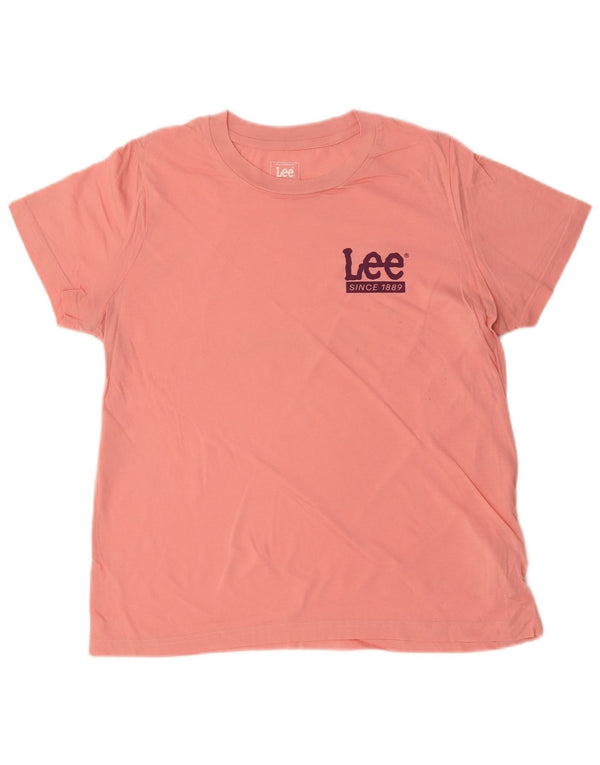 Lee Dame Grafisk T-Shirt Top UK 16 Stor Pink Bomuld