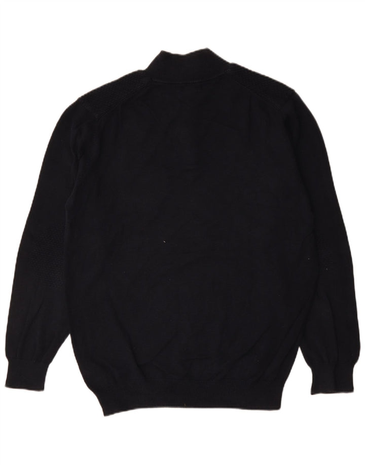 Massimo Dutti Herre Button Neck Jumper Sweater XL Navy Blue Bomuld