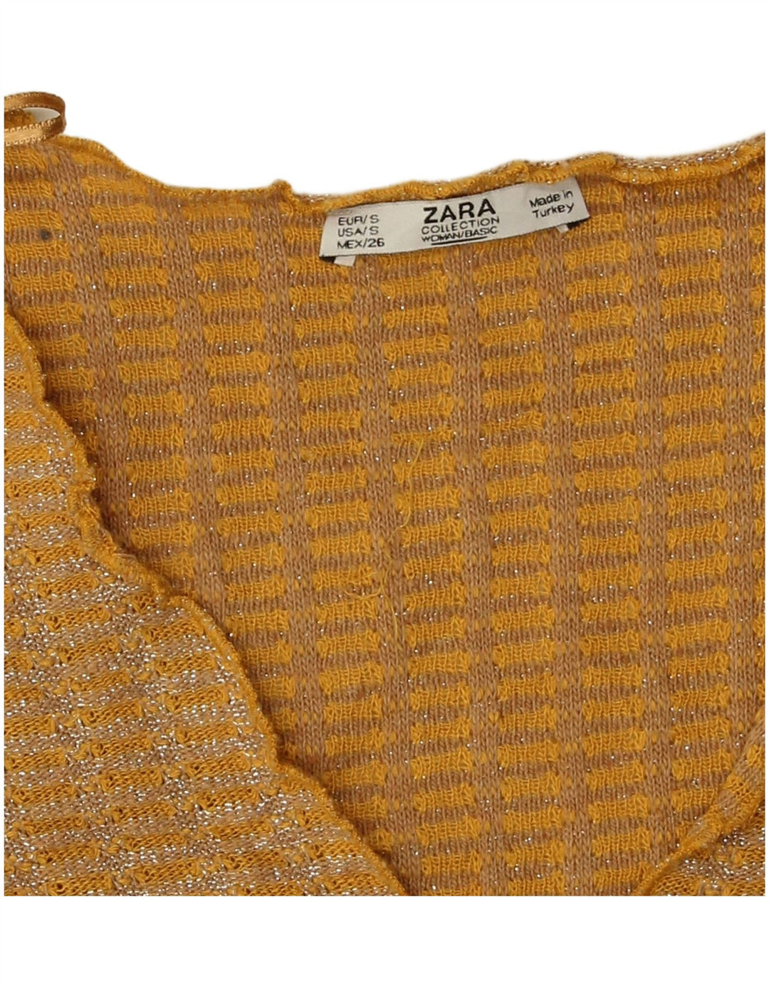 Zara Womens Crop Bluse Top UK 10 Small Gul Flecked Polyester