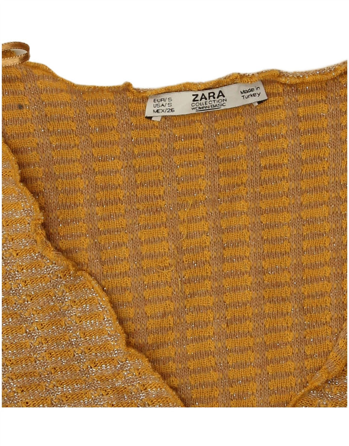 Zara Womens Crop Bluse Top UK 10 Small Gul Flecked Polyester