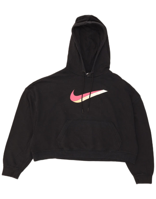 Nike Dame Oversized Crop Graphic Hoodie Jumper UK 6 XS Sort