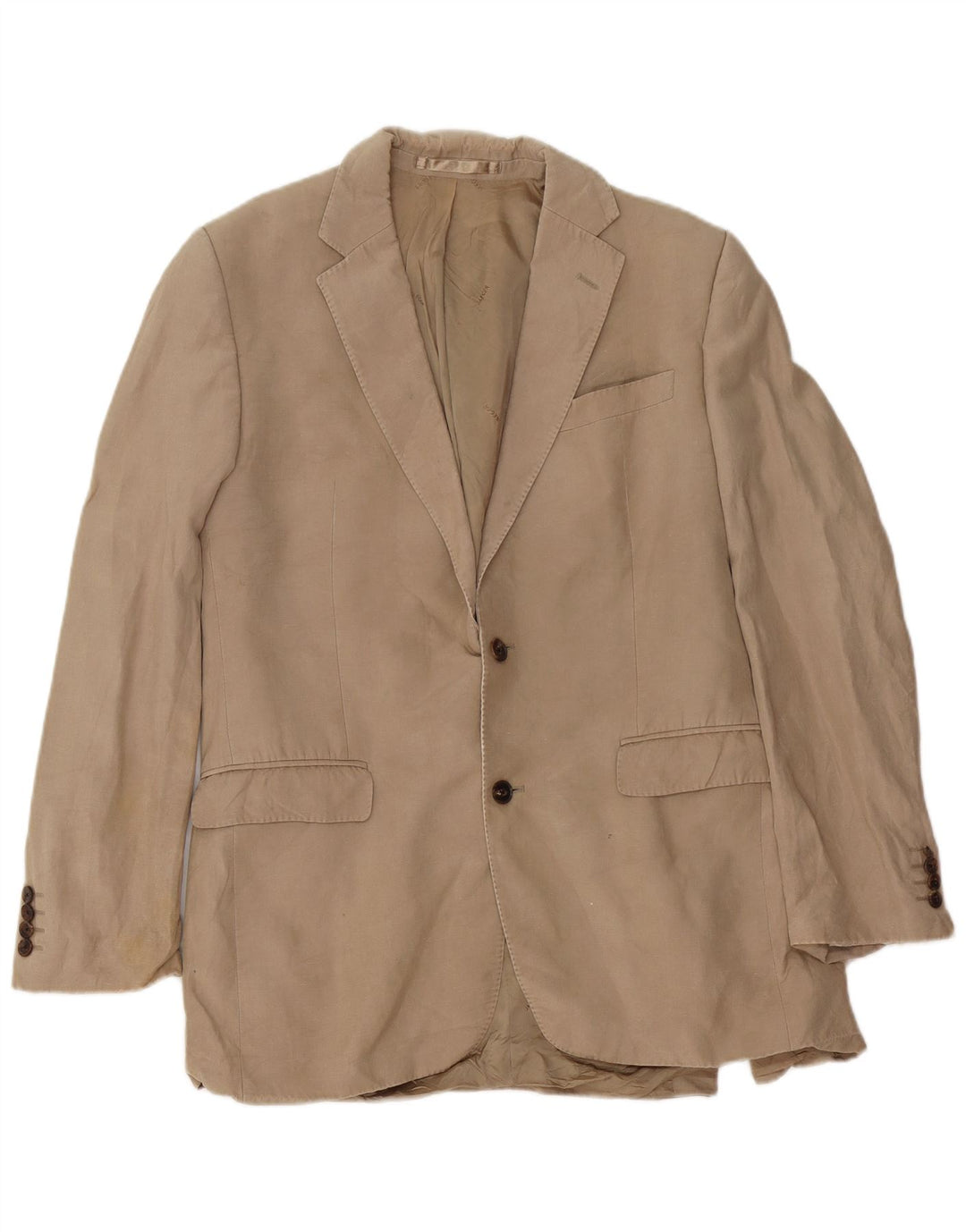 Jaeger Herre 2 Button Blazer Jacket UK 40 Large Beige Silk
