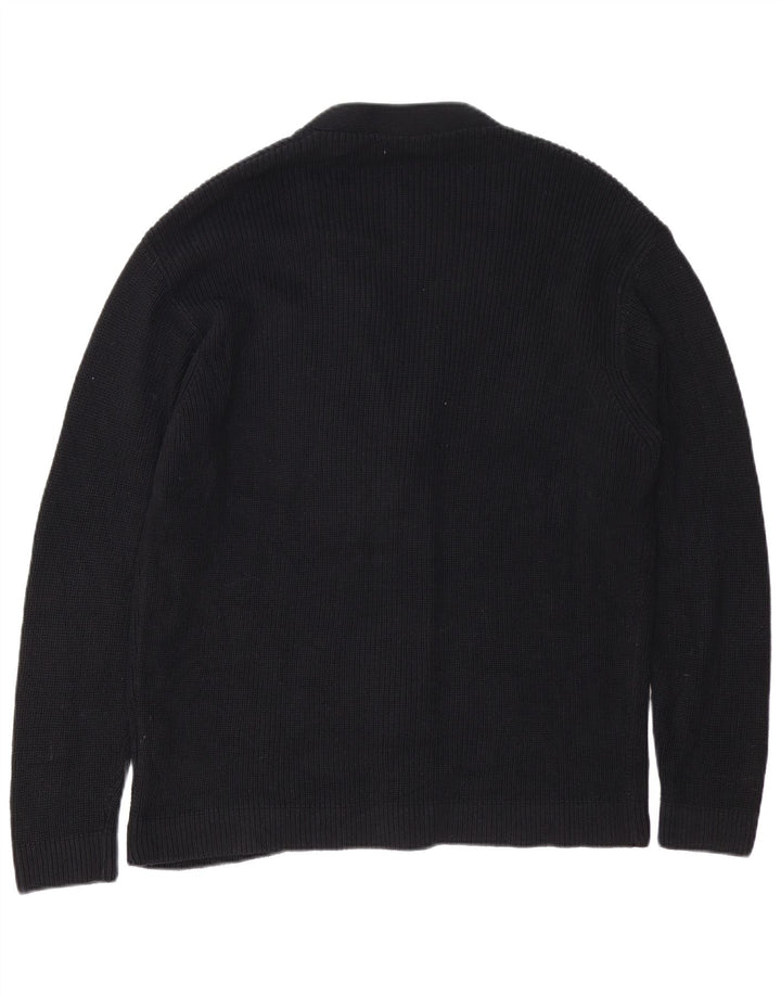 Zara Herre Cardigan Sweater Stor Sort Bomuld