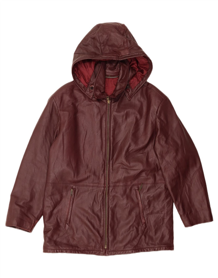 VINTAGE Dame Hætte Læderjakke IT 48 XL Burgundy Læder