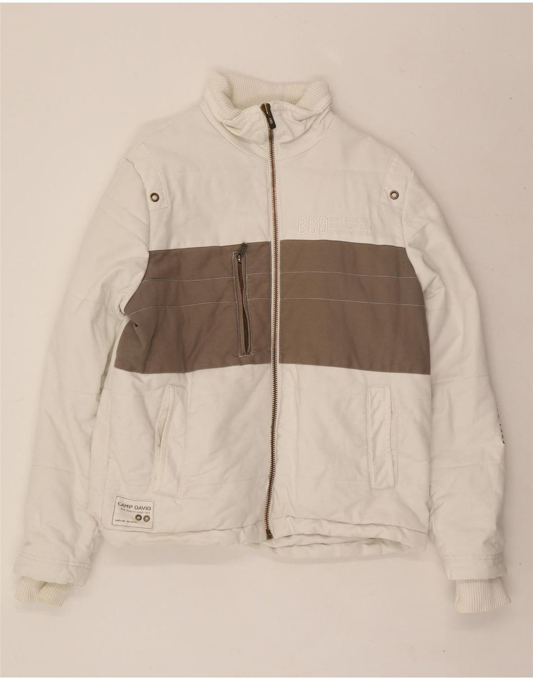 CAMP DAVID Mens Graphic Padded Jacket UK 38 Medium White Colourblock Vintage Camp David and Second-Hand Camp David from Messina Hembry 
