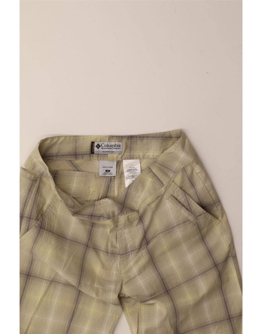 COLUMBIA Womens Bermuda Chino Shorts US 8 Medium W30  Khaki Check Vintage Columbia and Second-Hand Columbia from Messina Hembry 