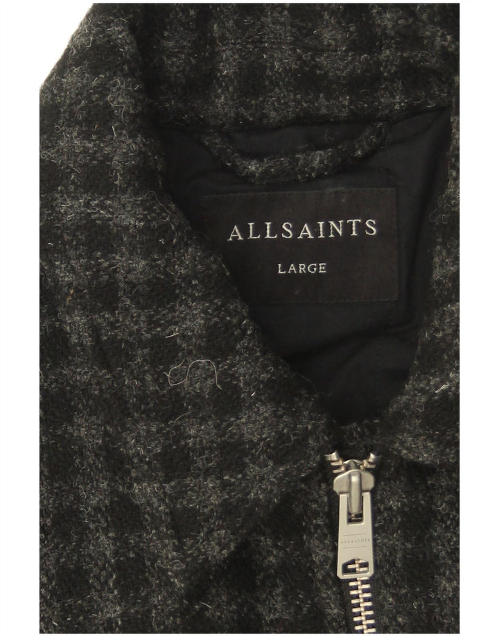 All Saints Herre Bomber Jacket UK 40 Large Grey Check Wool