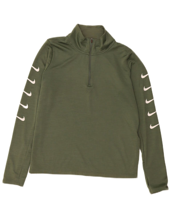 Nike Dame Dri Fit Grafisk Top Langærmet med lynlåshals DK 14 Medium Grøn
