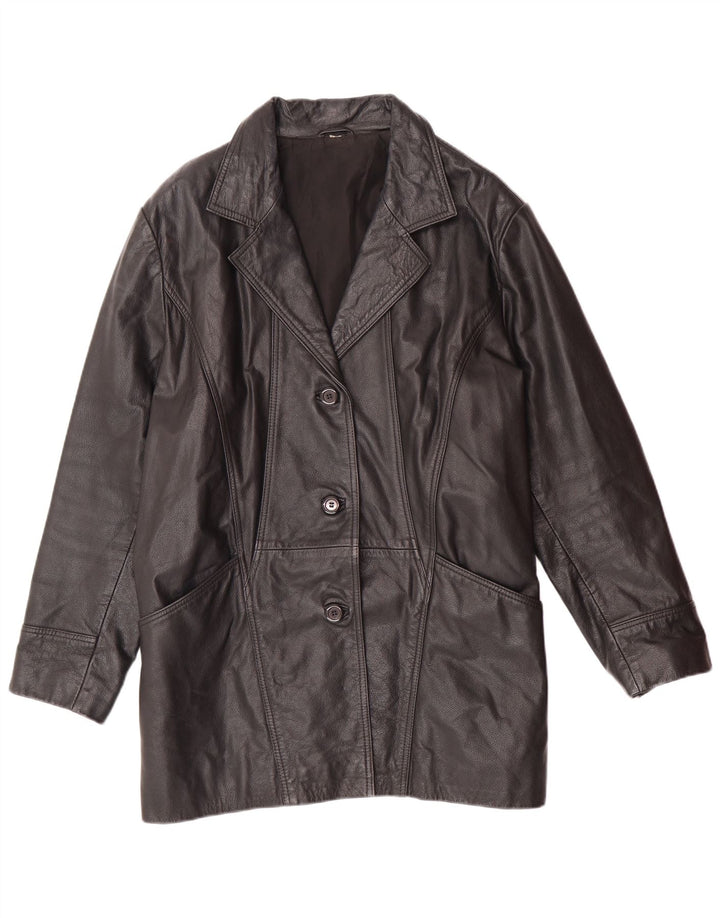 VINTAGE Oversized læderfrakke til kvinder UK 18 XL sort læder