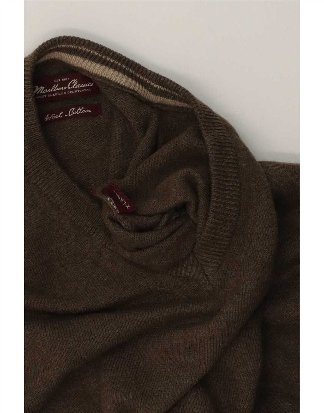 Marlboro Classics Herre V-hals sweater XL Khaki Wool