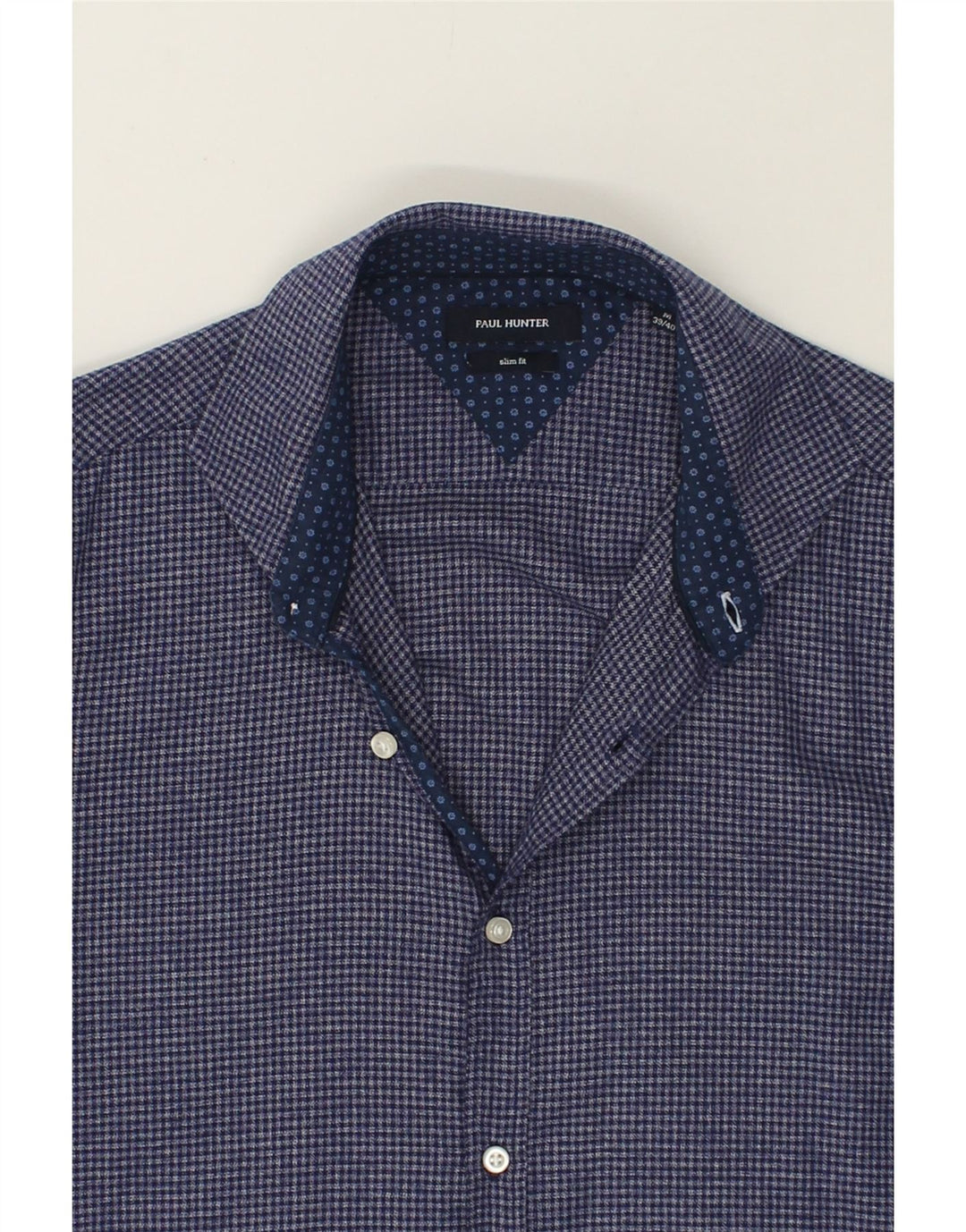 VINTAGE Mens Slim Fit Shirt Medium Navy Blue Gingham Cotton | Vintage Vintage | Thrift | Second-Hand Vintage | Used Clothing | Messina Hembry 