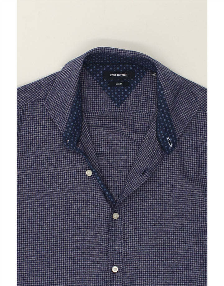 VINTAGE Mens Slim Fit Shirt Medium Navy Blue Gingham Cotton | Vintage Vintage | Thrift | Second-Hand Vintage | Used Clothing | Messina Hembry 