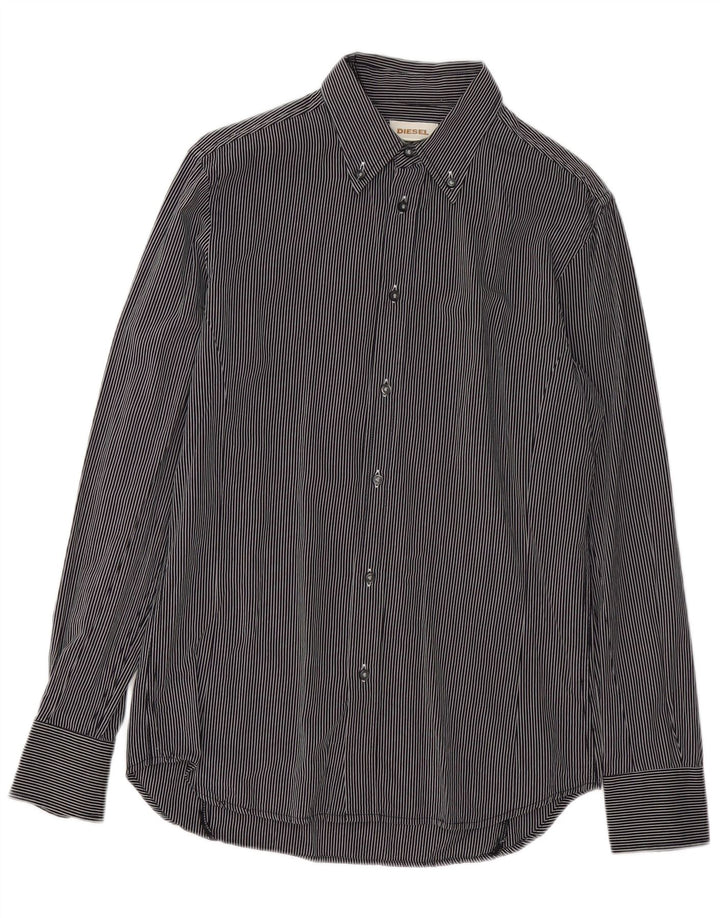 DIESEL Mens Shirt Medium Navy Blue Pinstripe Cotton