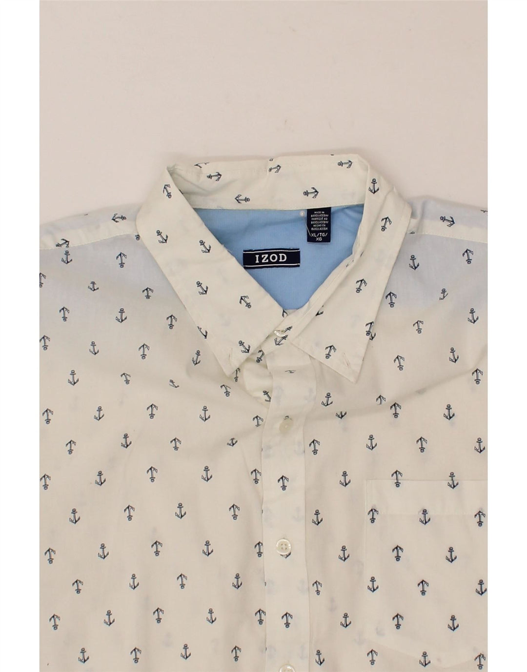 IZOD Mens Abstract Pattern Short Sleeve Shirt XL White Cotton Vintage Izod and Second-Hand Izod from Messina Hembry 