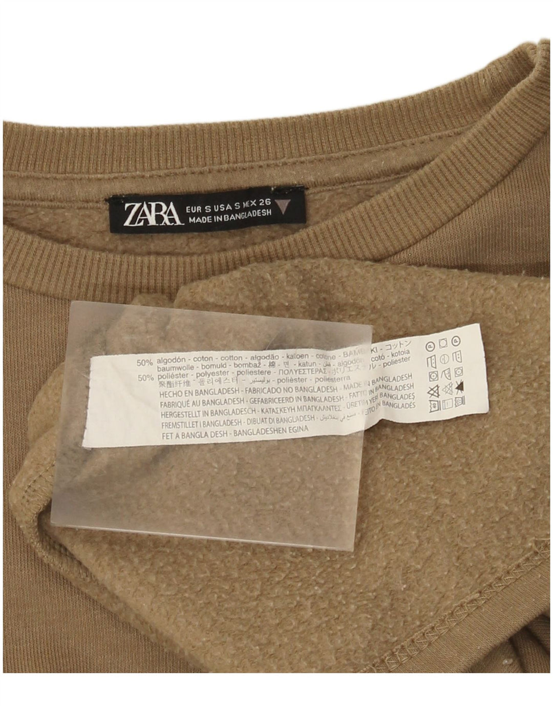Zara Dame Sweatshirt Jumper UK 10 Small Khaki Bomuld