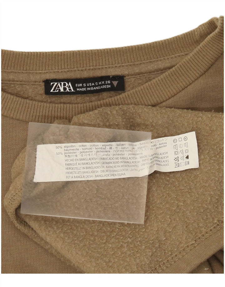Zara Dame Sweatshirt Jumper UK 10 Small Khaki Bomuld