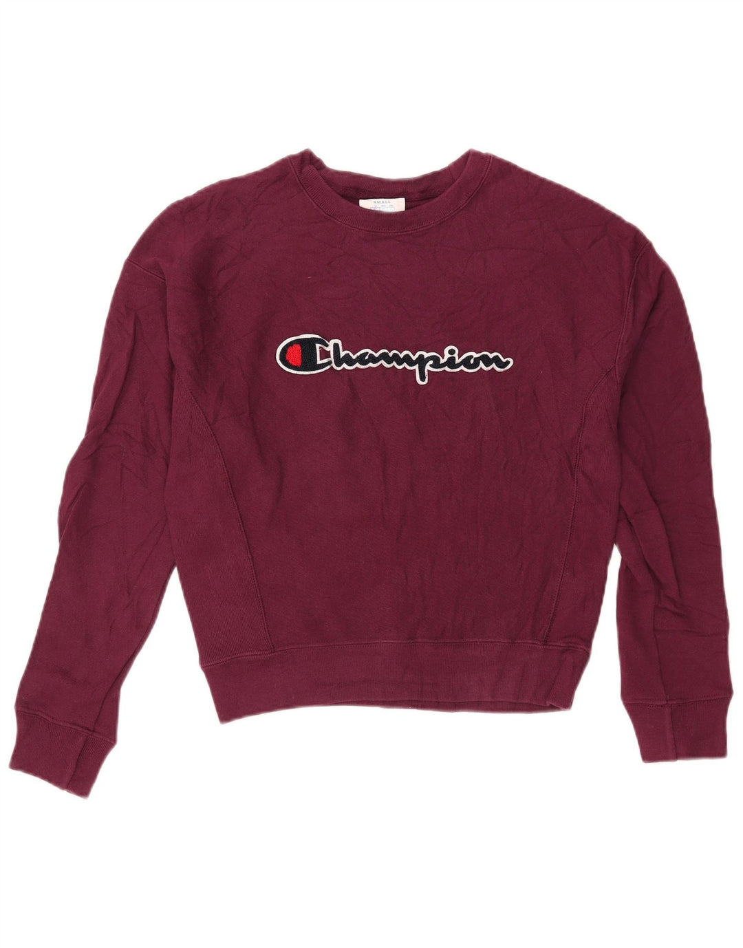 CHAMPION Dame Grafisk Oversized Sweatshirt Jumper UK 10 Small Burgundy