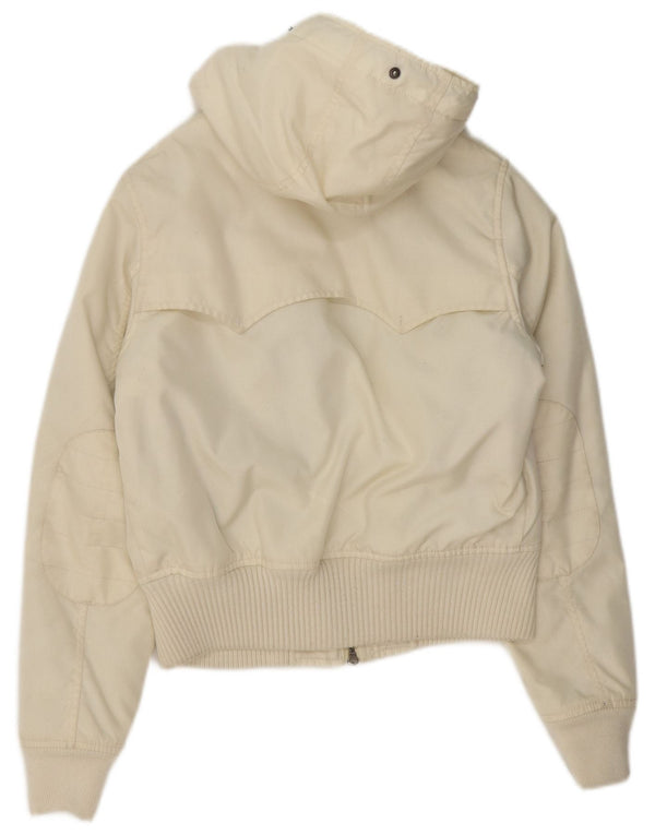 Woolrich Polstret Bomberjakke med hætte til kvinder UK 14 Medium Off White Nylon