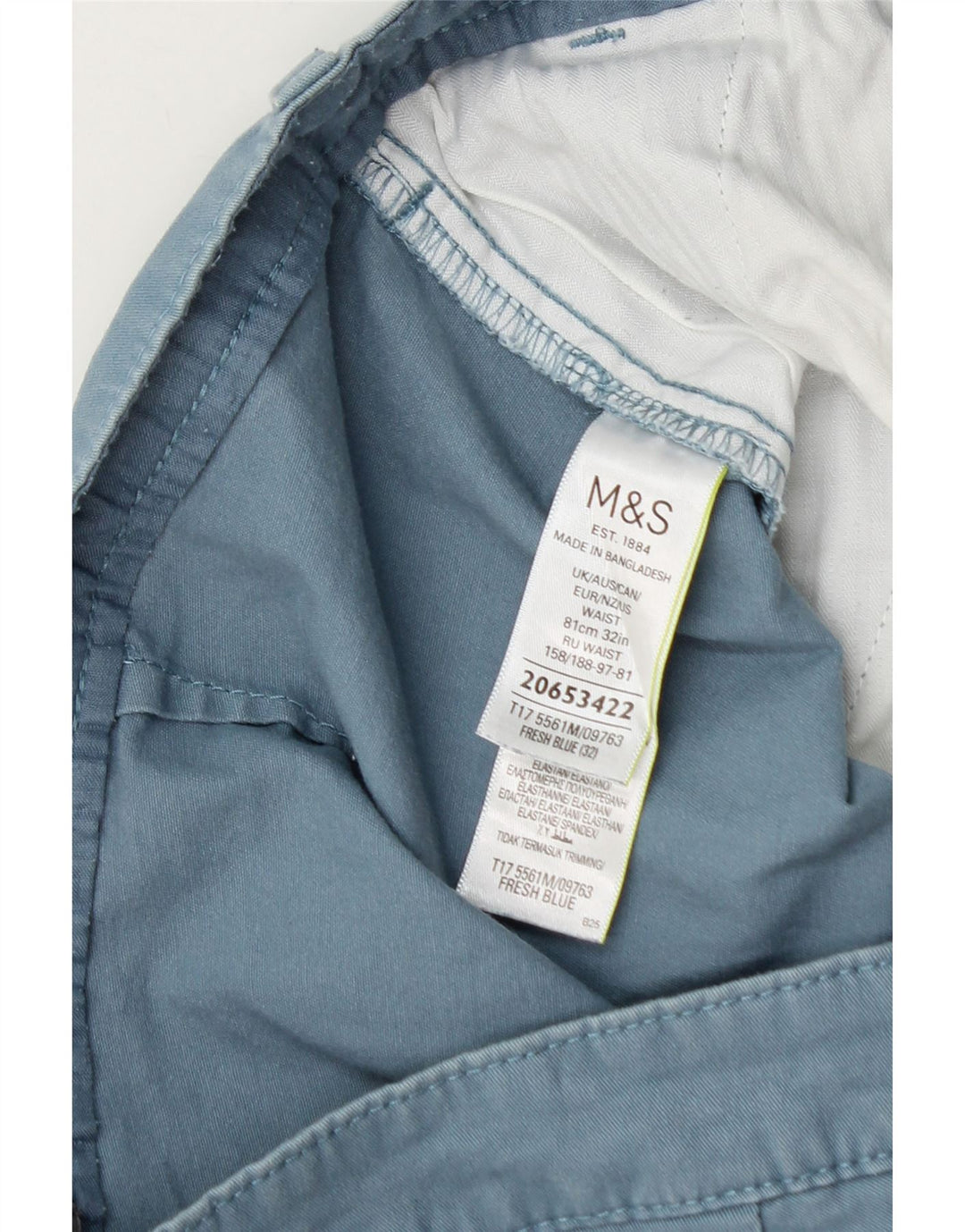 Marks & Spencer Herre Chino Shorts W32 Medium Blue Bomuld