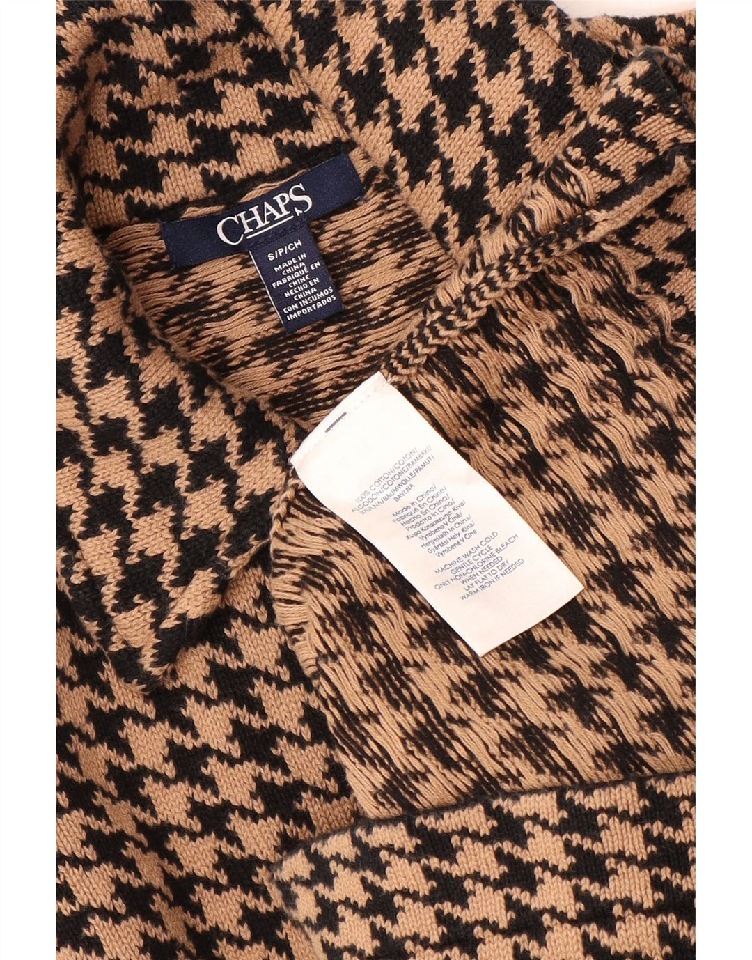 CHAPS Dame cardigan sweater UK 10 Small Beige Houndstooth Bomuld